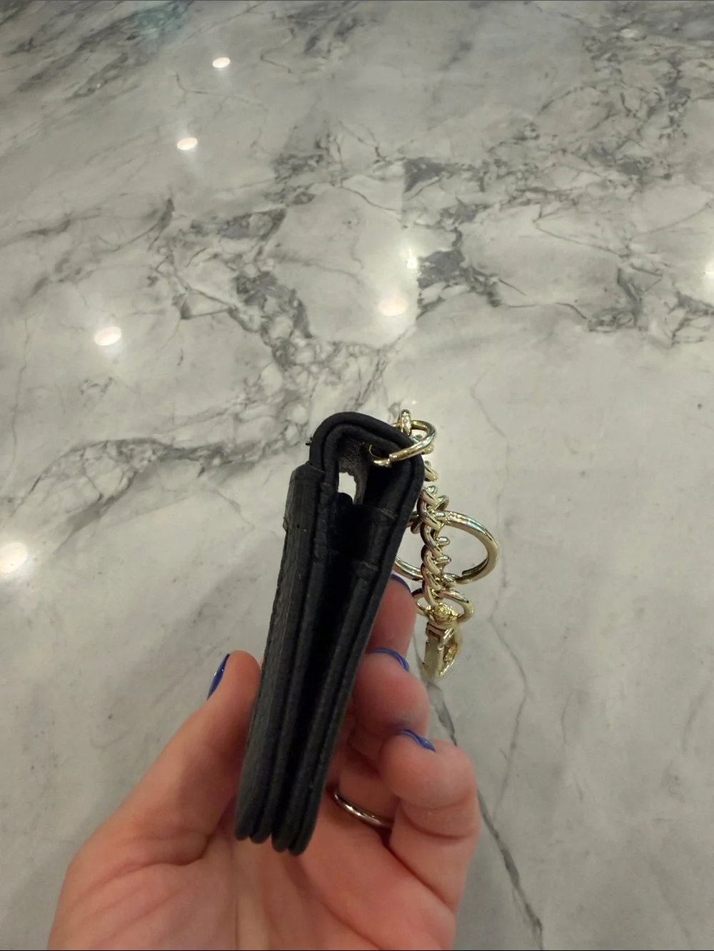 Steve Madden Black Faux Leather Keychain Card Holder Wallet
